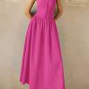 PRETTYGARDEN Maxi Dresses for Women 2026 Summer Casual Sleeveless Patchwork Flowy Vacation Sundress Knit Long Work Tank Dress (Pink, S)