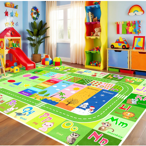 BATATADOCE Alphabet Rugs for Kids Playroom - Educational Rug with ABC Alphabet,Animals Colors,ABC Rugs for Kids Playroom Cartoon Play Mat for Bedroom Decor, Green, 4x6 Feet