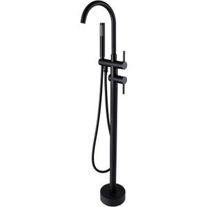 Taplong Matte Black Freestanding Tub Filler Faucet, Floor Mount Bathtub Faucet with Single Handle Handheld Shower, High Flow Bathroom Tub Faucet-51005B