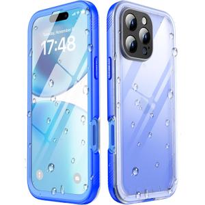 SPORTLINK for iPhone 16 Pro Case Waterproof - Built in Screen Protective, IP68 Underwater / 6.6FT Military Dropproof/ Dustproof/ Full Body Phone Case 6.3 inch Blue/ Clear