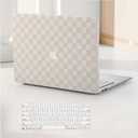 Compatible with MacBook Air 13.6 inch Case 2022-2025 M4 A3240 M3 A3113 M2 A2681, Checkered Textured Cream Leather Hard Shell Case&Keyboard Cover for Mac Air 13.6 Laptop, Beige Checkerboard