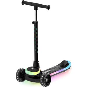 3-Wheel Light-Up Kids Scooter, 20 Different Light Patterns,Three Adjustable Heights,Lean to Steer, Balance Scooter for Ages 3-8 (Black)