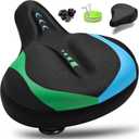 CDYWD Oversized Bike Seat for Men & Women, Comfortable Gel Padded, Extra Wide Bicycle Seat Cushion Comfort, Replacement Saddle for Peloton, Stationary Exercise Bike, Mountain Bike, Cruiser, City Bike (Blue - Green)
