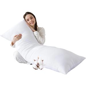 SHOUREN Cotton Body Pillow Insert - Cooling Breathable Full Body Pillow for Side Sleeper - Soft Long Bed Pillow for Adults - 20 x 54 inch-White