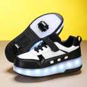 Roller Skate Shoes for Boys and Girls Kids LED Light Up Fashion Sneakers with Rechargeable and Detachable Wheels The Gift for Party Birthday Christmas Day (Black, S)