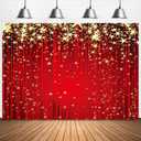 Sensfun Red Curtain Gold Star Backdrop Red Carpet Sparkle Glitter Stars Christmas Photography Background VIP Hollywood Party Indian Birthday Decorations Banner Photoshoot Photo Booth Props 7x5ft