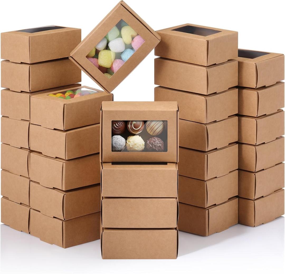 Zonon 300 Pcs Soap Boxes for Homemade Packaging, Mini Kraft Boxes with Window for Bakery Candy Soap Making Gift Packaging (3.7 x 2.6 x 1.4 Inch,Brown)