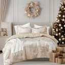 Comfort Spaces Luxe Queen Comforter Set Velvet Comforters for Queen Size Bed, Microfiber Reverse, Juliette, All Season Velvet Bedding Queen Size, Fluffy Bed Set, Sham, Full/Queen, Champagne 1 Piece