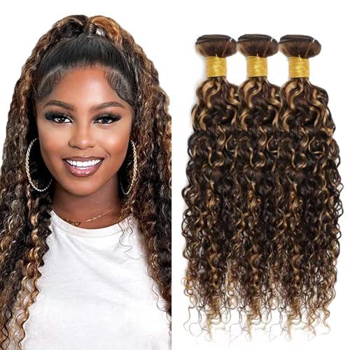 P1B/30 Highlight Bundles Human Hair 12 14 16 inch Ombre Brown Water Wave 3 Bundles Two Tone Black Mixed With Brown Bundle 300g