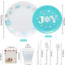 175pcs Christmas Dinnerware Set Disposable for 25 Guests, Blue and White Christmas Plates Includes 25 Dinner Plates, 25 Blue Snowflake Dessert Plates, 75 Silverware Set, Cups and Place Cards