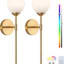 Vintage Battery Operated Wall Sconce Set of 2, Wall Lights with RGB Dimmable Bulbs and Remote,Rechargeable LED Wireless Wall Lamps for Living Room Hallway Bedroom