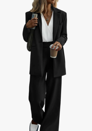 KIRUNDO Women Suits 2 Piece Set Business Casual Dressy Oversized Blazer Jacket and Wide Leg Dress Pantsuits Formal Outfits, Large