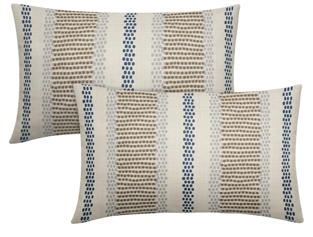 Brown Blue Pillow Covers 12x20 Set of 2 Gray Grey Dot Print Striped Lumbar Rectangle Decorative Outdoor Pillowcases Boho Rustic Farmhouse Decorative Throw Cushion Case Decor for Couch Sofa Bed