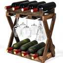 3-IN-1 Countertop Wine Rack with Glass Holder Store 8 Bottles, 6 Stemware Glasses and Wine Tools | Durable Wooden Wine Bottle Holder | Elegant Home Decor for Kitchen, Dining, and Living Room