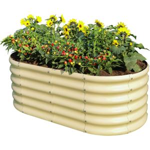 Land Guard 18" Tall Outdoor Metal Raised Garden Bed, Oval Deep Root Planter Box for Vegetables, Flowers, Herbs, 89 Gallon Capacity - Cream Yellow, 4×2×1.5ft 