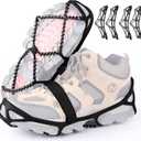 Sfee Ice Cleats for Walking on Ice Snow Grips Crampons Traction for Shoes/Boots, Anti-Slip Portable Flexible Footwear for Walking Climbing Hiking Fishing Outdoor Running with 2 Adjustable Straps (Medium, 2 Pairs: Black)