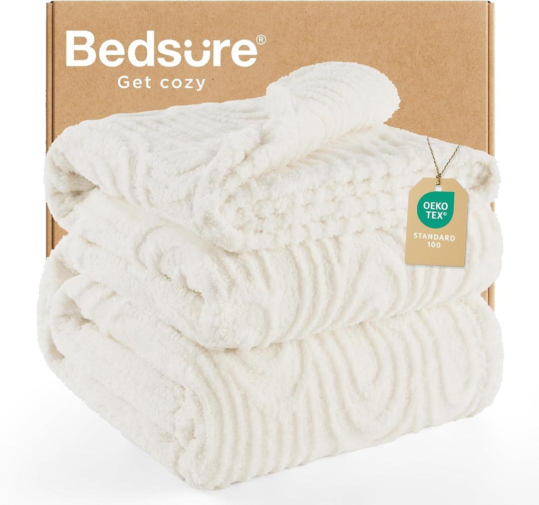 Bedsure Fleece Blanket Queen Size for Bed - Super Soft & Cozy, Fluffy Blankets for Women & Girls, Ideal for Sofa & Couch, White, 90x90 Inches