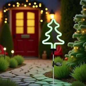 Solar Garden Stake Lights, Waterproof Landscape Light, Solar Landscape Path Lights, Neon Lights, Outdoor Decor for Garden, Yard, Lawn, Pathway, Patio, Backyard (Christmas Tree)