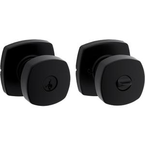 Kwikset Arroyo Knob Entry Door Knob with Lock and Key, Secure Keyed Handle Exterior, Front Entrance and Bedroom, Matte Black, Pick Resistant SmartKey Rekey Security and Microban