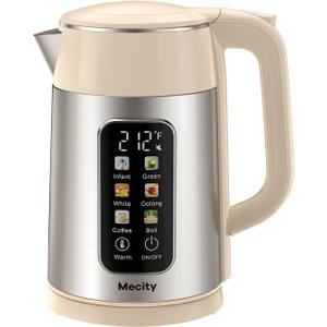 Mecity Electric Kettle 1.7L Touch Screen Temperature Control Water Boiler, No Plastic Contact with Water. 6 Presets For Tea and Coffee, 2 Hours Keep Warm, Auto Shut Off, Cream & Stainless Steel Color