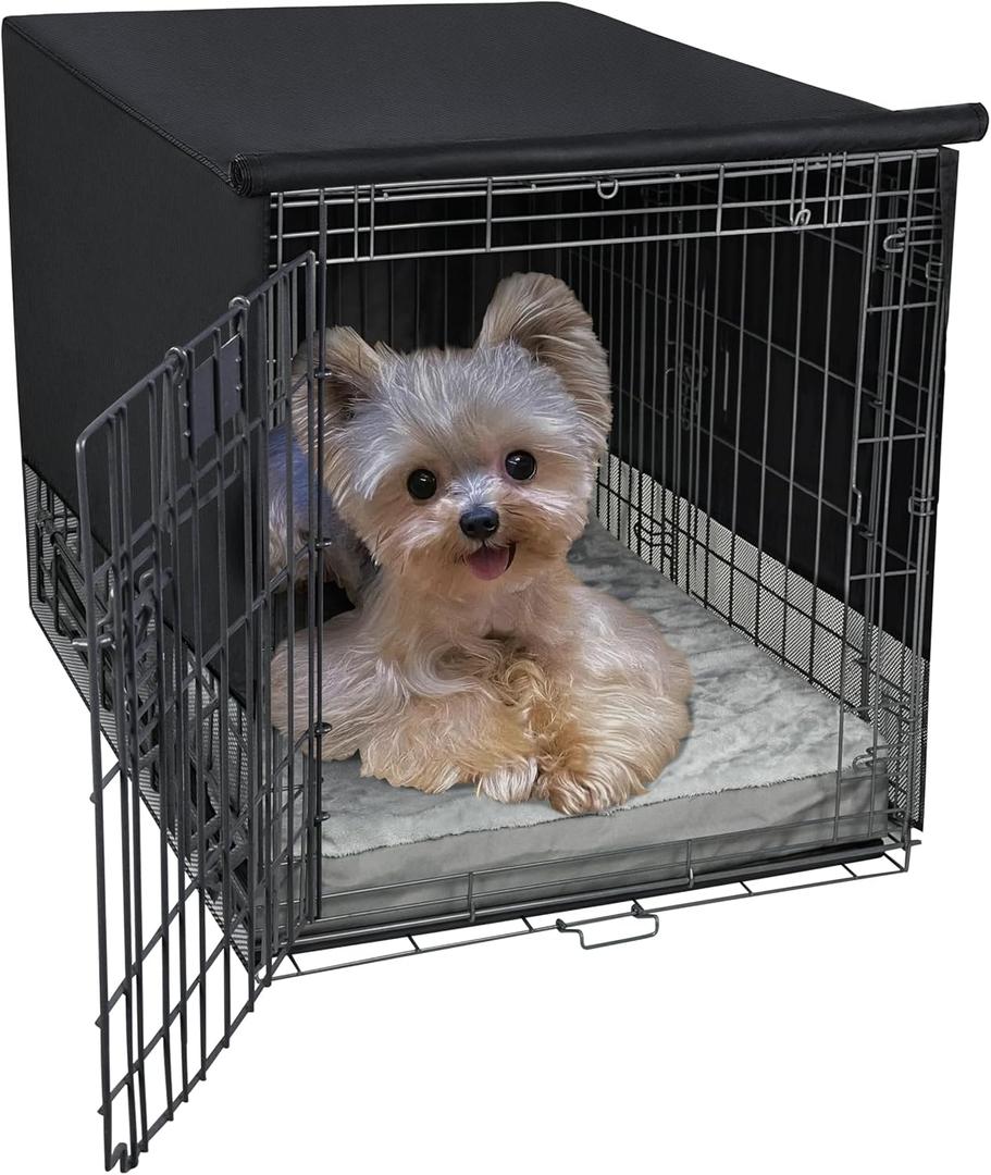 Explore Land Breathable Dog Crate Cover - 4 Sides Mesh Ventilation, Basic Pet Kennel Cover, All Sides Open, Universal Fit for 1 2 3 Doors 18 inches Wire Dog Crate (Black)