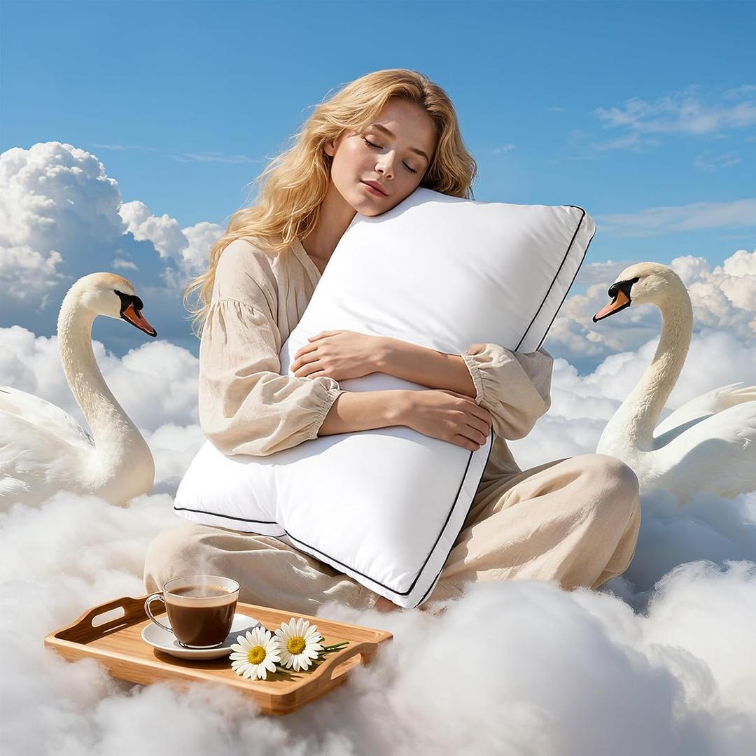 LIANLAM RDS Certified Goose Feather & Down Pillow King Size, 3-Chamber Gusseted Design for Balanced Neck Support, 100% Cotton Cover, Hotel Style Bed Pillows for Side and Back Sleepers, 20" x 36"