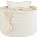 Large Cotton Rope Basket Blankets Basket Living Room 22"x14" Toy Basket for Kids and Dogs Rope Storage Basket for Nursery Woven Laundry Basket for Clothes Towels Baby Toy Storage round white