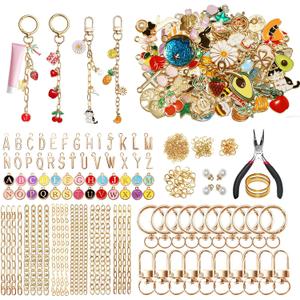 WDXIUE Keychain Making Kit, Charms Lip Gloss Key Chain Bracelet Design Set, Cute & Friendship Jewelry Making Kit, DIY Make 24 Set Keychain for Beginners