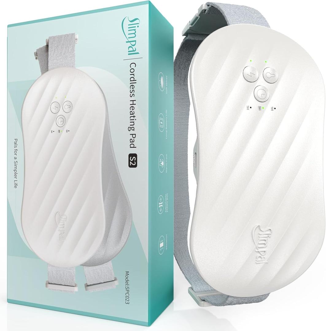 Slimpal Heating Pad for Period Cramps, Portable Heating Pad for Menstrual Relief, Electric Cordless Heating Belt for Back, Belly, Waist, Stomach, Wearable Heat Belt Gifts for Her Women Girl, White (SPC023-S2)