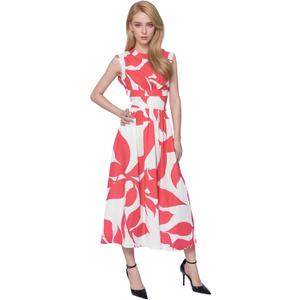 Womens Cut Out Dress - Floral Sleeveless Casual Beach Maxi Dresses, Lightweight Flowy Crewneck Sundress (XX-Large, Red)