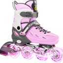 Adjustable Inline Skates for Boys Girls Ages 4-12 with Light Up Wheels, Roller Skates Blades for Youth Kids Indoor & Outdoor Beginners (Pink) Medium-Big Kid (1-4 US)