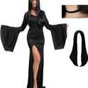 Women's Vintage Gothic Long Dress With Choker Wings Witch Style Black Dress Halloween Family Cosplay Costume (X-Large)