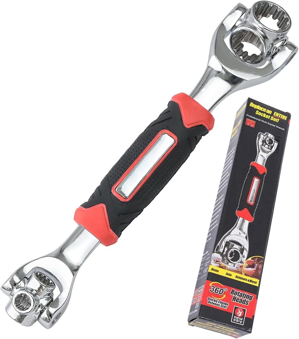 48-in-1 Multi Socket Wrench, 5/16"-3/4" & 8-19mm Heavy Duty Stainless Steel Universal Wrench Tool for Car Repair, Motorcycle, Bike Repair & Household DIY, Compact Design