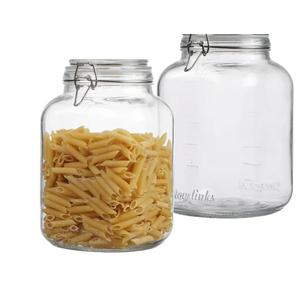2 Pack 1 Gallon Clear Glass Jars with Airtight Screw Lid Wide Mouth Mason Jars Empty Food Containers with Airtight Screw Lid for Sauerkraut and Cookies (Glass Lid)