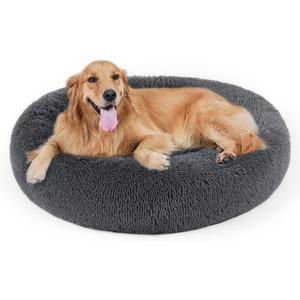 Dog Bed, Cat Calming Bed, Faux Fur Pillow Pet Donut Cuddler Round Plush Bed for Large Medium Small Dogs and Cats, Gray 36.0"L x 36.0"W x 7.0"Th