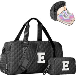 Overnight Bags for Women, Initial Travel Duffel Bag, Sports Gym Bag, Carry On Bag, Monogram Gifts for Girl Friends Female Mom Teacher (black)