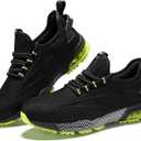SPIEZ Composite Toe Shoes for Men Women, Lightweight Breathable Non Steel Toe Safety Shoes, Puncture Proof Slip Resistant Work Sneakers Black Blue/Black Yellow US5-12