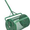 Seeutek Compost Spreader, 24" Upgraded Peat Moss Spreader with 3 Heights, Top Soil Spreader W/Upgraded Side Latches Support Rod Powder Coated Metal Mesh Spreader for Lawn, 2 Way Uses-Push or Tow