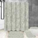 Chrainy 4Pcs Green Leaves Shower Curtain Set with Rugs Plants Floral Rustic Bathroom Decor Set Vintage Sage Bathroom Set with Shower Curtain and Rugs and Accessories 12 Hooks