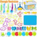 VConejo Dough Tools Play Sets for Kids, 37pcs Clay and Dough Accessories with Storage Container, Mat, Cutters, Rolling Pins, Safety Scissors, Stamps, Animal and 3D Dino Makers for Boys Girls