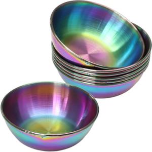 8 Pack Stainless Steel Sauce Dishes, 3.5inch Mini Soy Sauce Bowl Round Seasoning Dishes Sushi Dipping Bowl Appetizer Plates, Rainbow