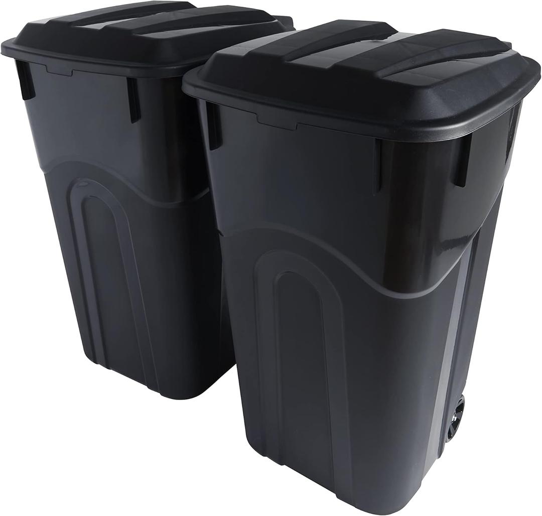 United Solutions 32 Gallon Wheeled Outdoor Garbage Can with Attached Snap Lock Lid and Heavy-Duty Handles, Black, Heavy-Duty Construction, Perfect Backyard, Deck, or Garage Trash Can, 2 Pack