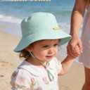 HONGTEYA Baby Sun Hat Toddler Boy Bucket Hat Kids Summer Beach Hat Wide Brim Sun Protection (6-24 Months, White/Lightblue)