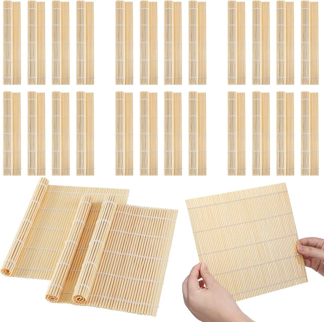 Hoolerry 24 Pcs Sushi Mat Bulk Bamboo Sushi Making Roller Non Stick Square Rolling Mat for Home Party Supplies, 9.5" x 9.5"