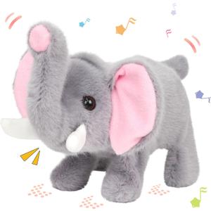 Hopearl Walking Elephant Interactive Crawling Elephish Electronic Plush Toy Animated Gifts for Toddlers Birthday, Gray, 9''
