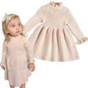 Simplee kids Little Girls' Long Sleeve Girl Dresses and Rompers Ribbed Knit Sweater Dress Black for 6M-5T (4T, B-pink Apricot)