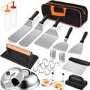 24Pcs Griddle Accessories Set, Stainless Steel Flat Top Grill Spatula Kit for Outdoor Barbecue Camping Cooking, Included Basting Cover, Scraper, Cast Iron Grill Press, Carrying Bag