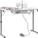 Rollaway II Compact Portable Folding Sewing Table, Silver/White