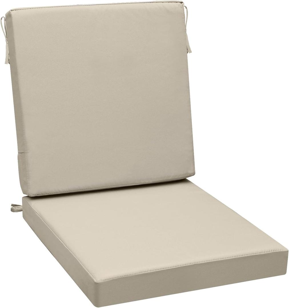 AAAAAcessories Outdoor Seat Cushions for Chairs, One-Piece Design, Fade-Resistant, Waterproof Patio Furniture Replacement Cushions, 18" x 16.5" x 3" + 18" x 20" x 3", Beige