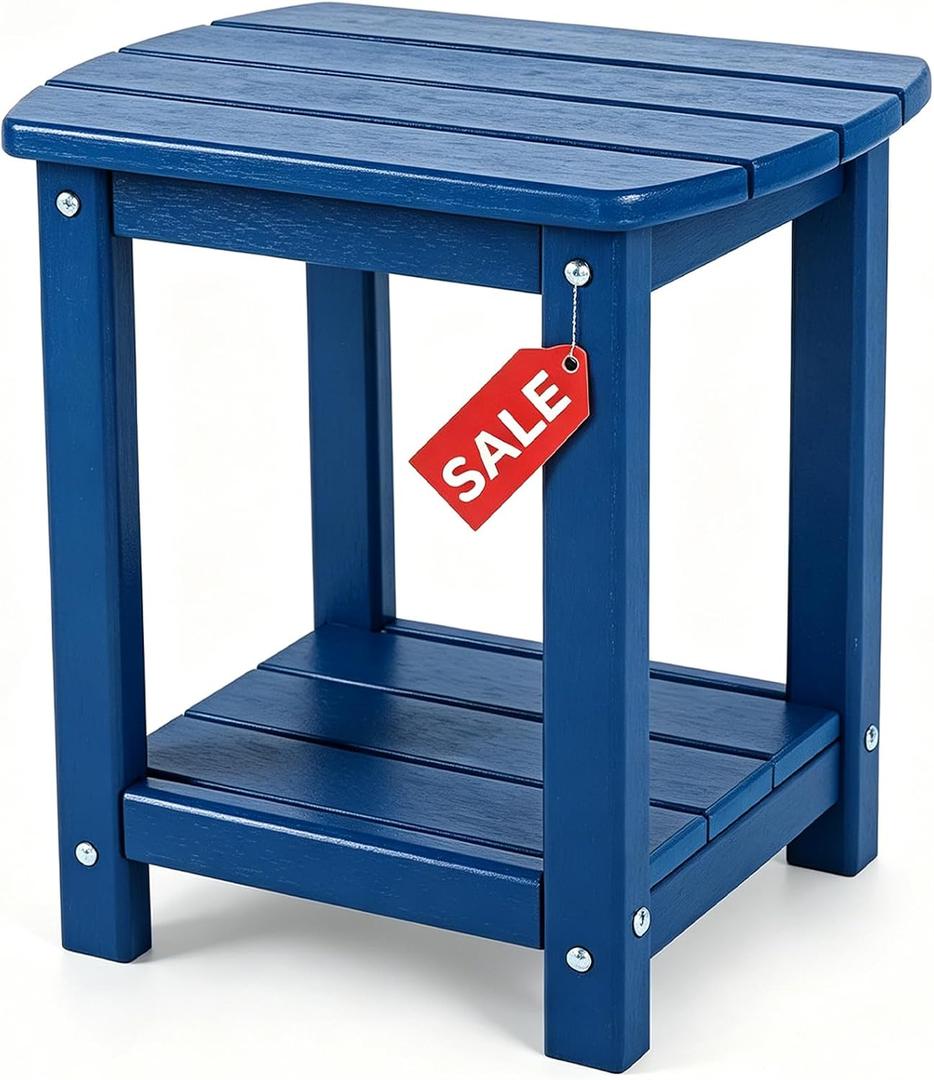 Adirondack Square Outdoor Side Table,2-Tier Storage Patio Side Table, HDPE End Tables for Backyard Pool Porch Garden Lawn, a:Oval 2-Tier